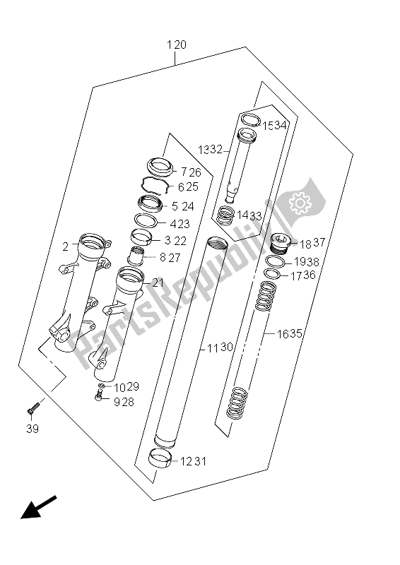 All parts for the Front Fork Damper (an400za E19) of the Suzuki Burgman AN 400 AZA 2012