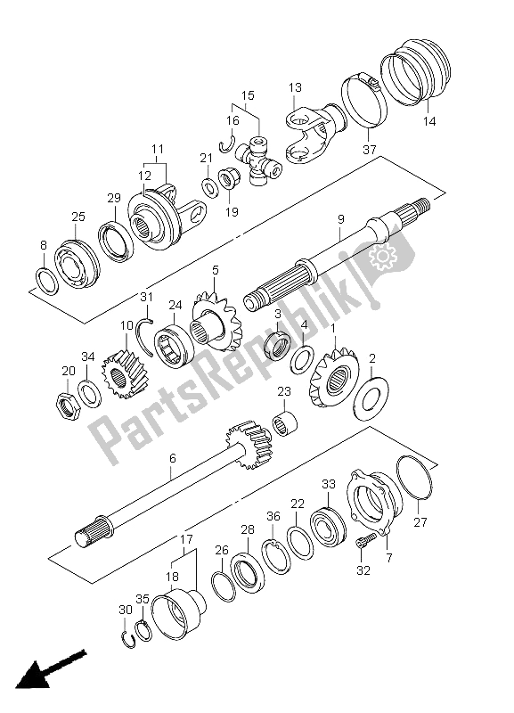 All parts for the Secondary Drive of the Suzuki LT A 750 XPZ Kingquad AXI 4X4 2009