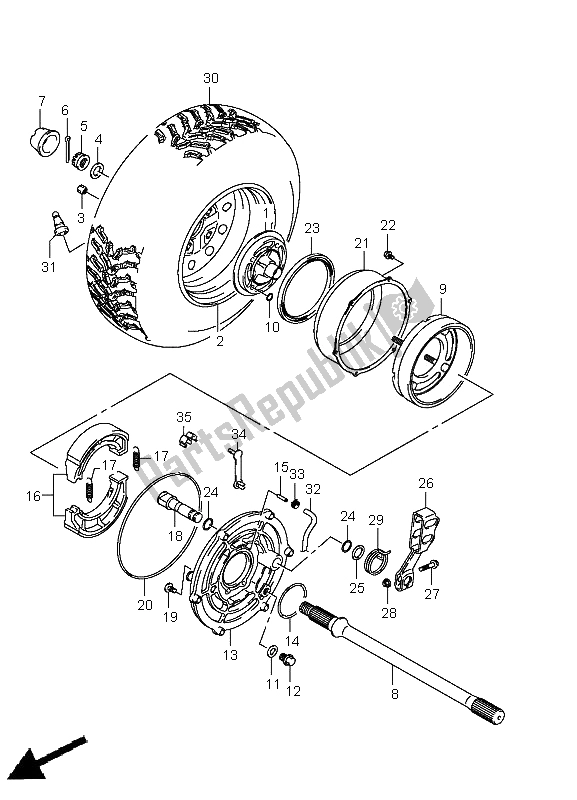 All parts for the Right Rear Wheel of the Suzuki LT A 400 FZ Kingquad ASI 4X4 2011