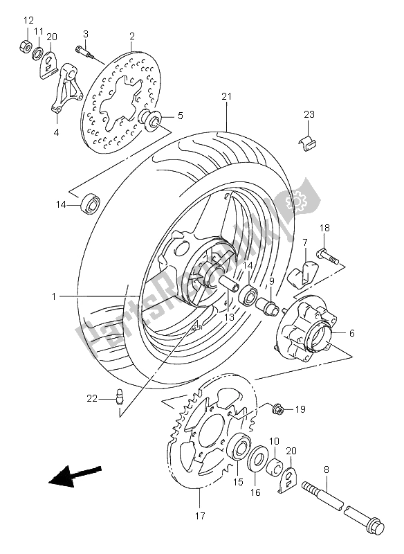 All parts for the Rear Wheel of the Suzuki GSX 600F 2001