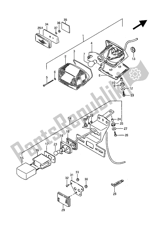All parts for the Rear Combination Lamp of the Suzuki VS 750 GL Intruder 1985