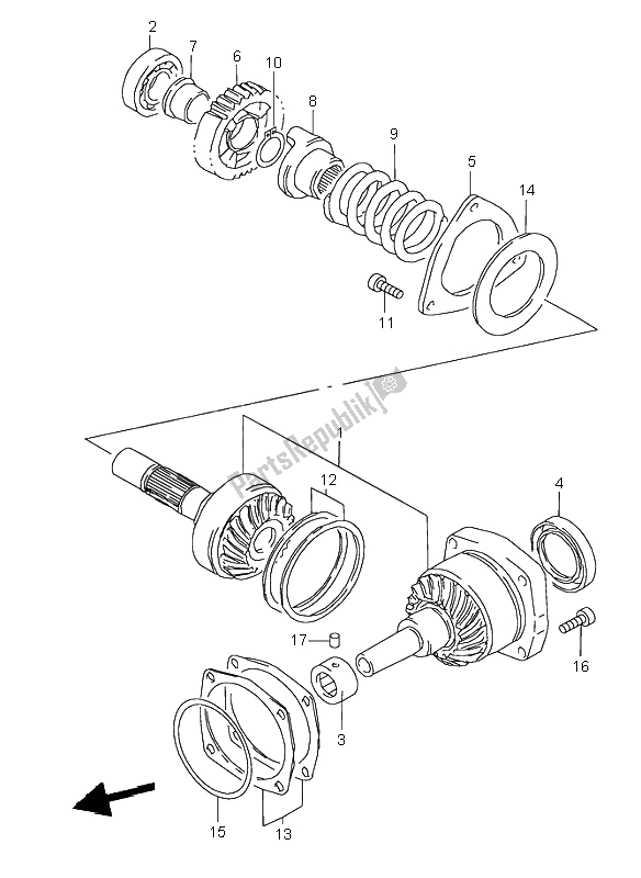 All parts for the Secondary Drive Gear of the Suzuki VL 1500 Intruder LC 2000