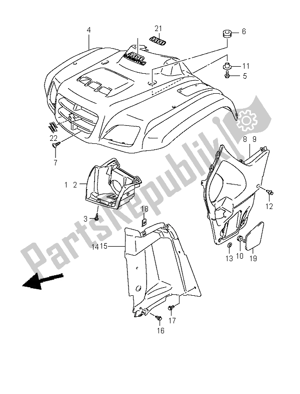 All parts for the Front Fender of the Suzuki LT A 400 Eiger 4X2 2006