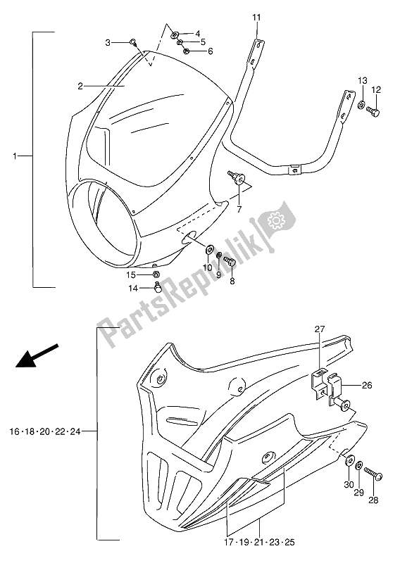 All parts for the Cowling (optional) of the Suzuki GS 500 EU 1989