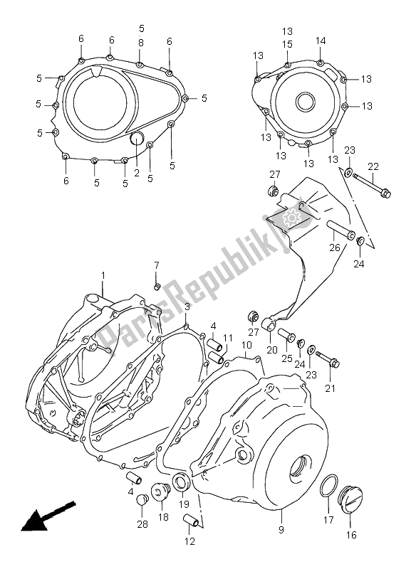 All parts for the Crankcase Cover of the Suzuki VZ 800 Marauder 2002