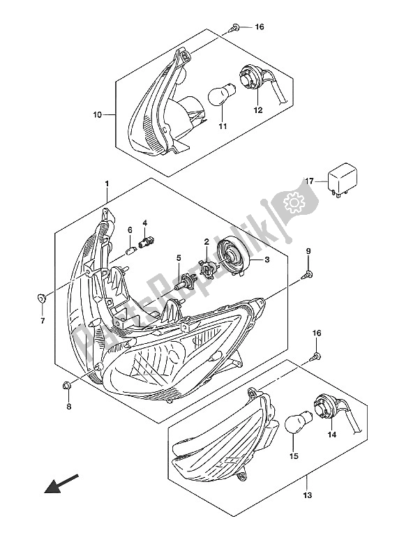 All parts for the Front Combination Lamp of the Suzuki UH 200A Burgman 2016