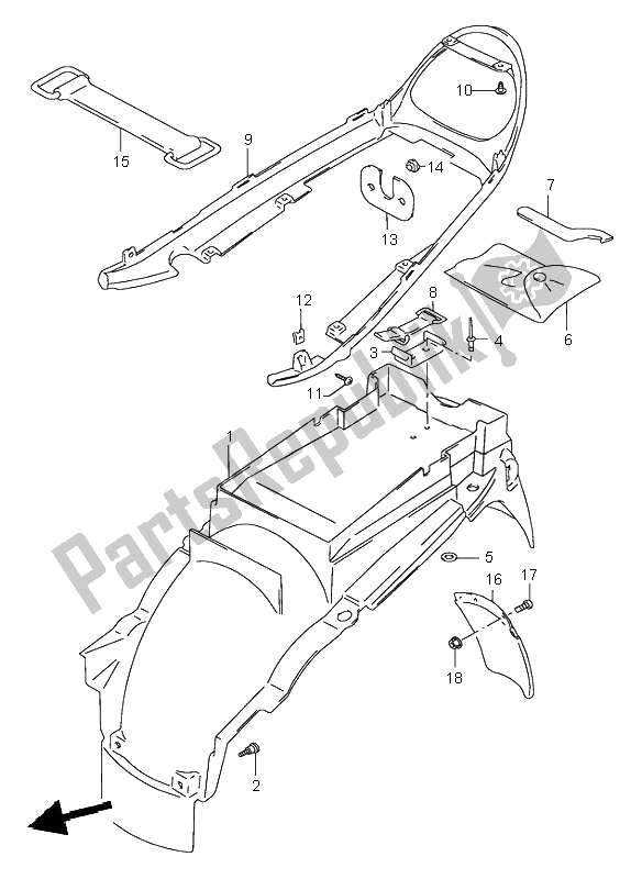 All parts for the Rear Fender of the Suzuki GSX 750 2000