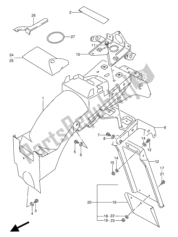 Tutte le parti per il Parafango Posteriore del Suzuki GSX 600 FUU2 1994