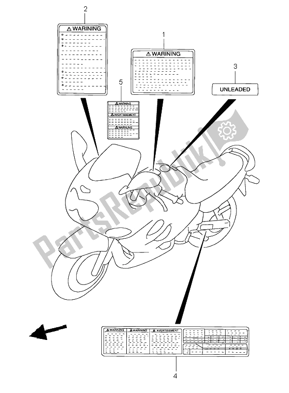 All parts for the Warning Label of the Suzuki GSX 600F 2003