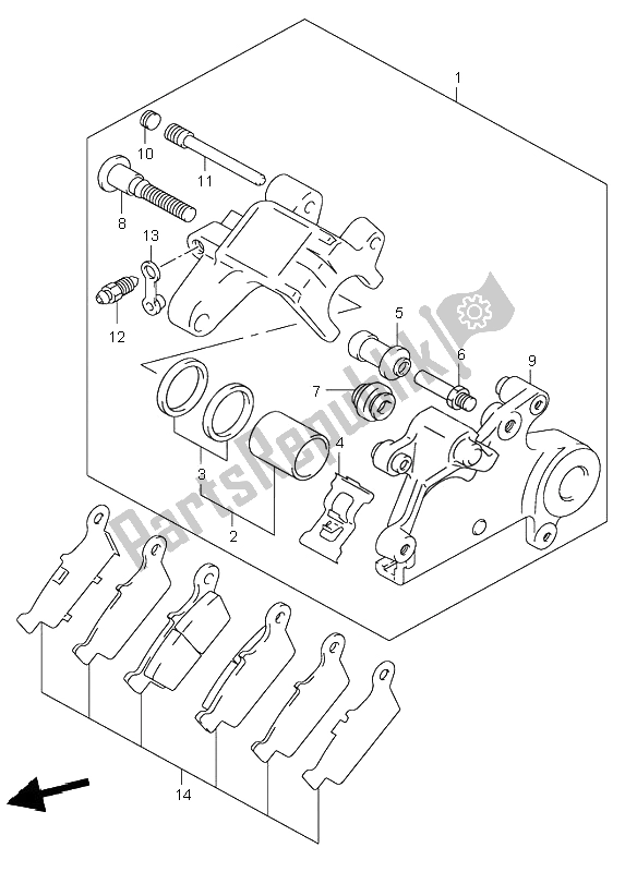 All parts for the Rear Caliper of the Suzuki DR Z 400S 2001