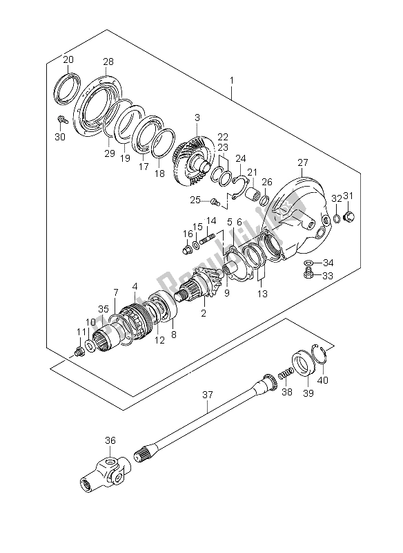 All parts for the Propeller Shaft & Final Drive Gear of the Suzuki VZ 800Z Intruder 2009