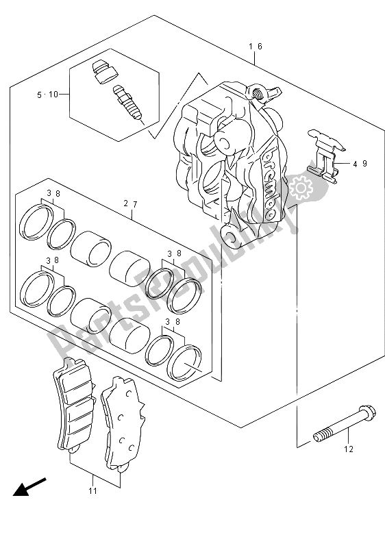 Todas as partes de Compasso De Calibre Frontal do Suzuki GSX R 600 2015