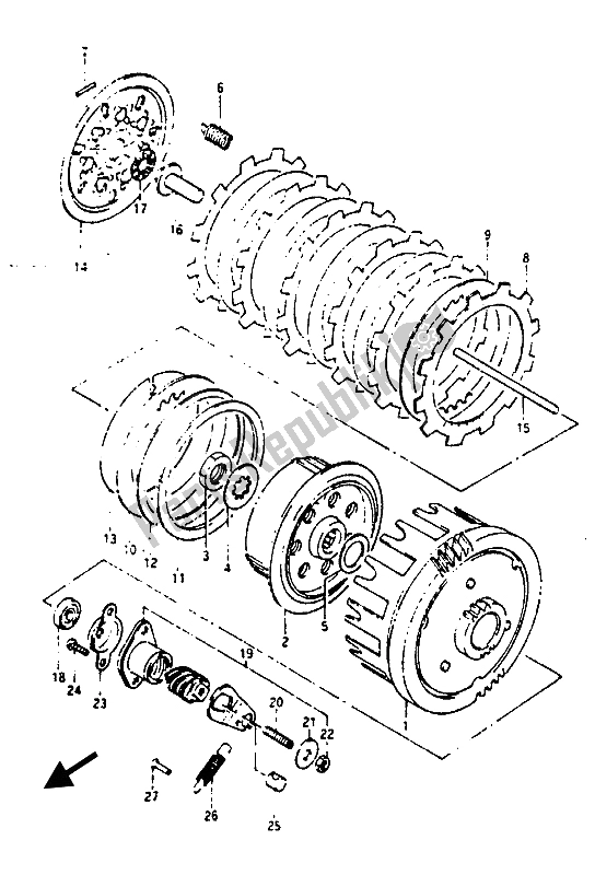 All parts for the Clutch of the Suzuki RG 125 CUC Gamma 1986