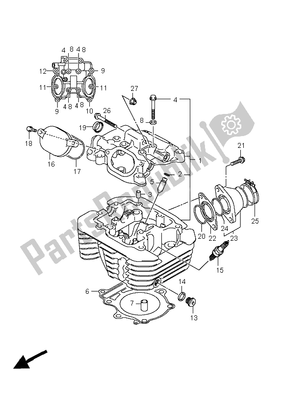 All parts for the Cylinder Head of the Suzuki LT A 400F Kingquad 4X4 2009