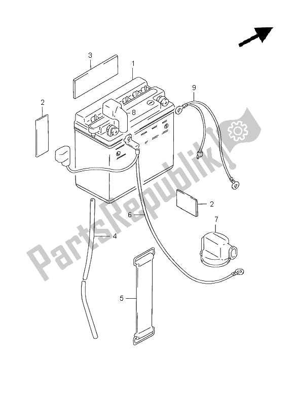 All parts for the Battery of the Suzuki GN 125E 2001