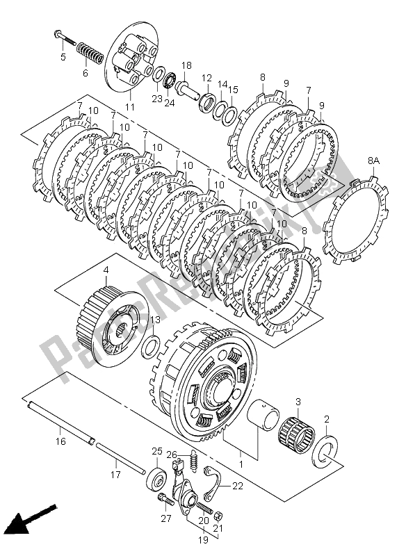 All parts for the Clutch of the Suzuki GSX R 750 2000