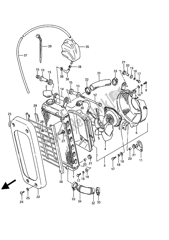 All parts for the Radiator of the Suzuki VS 750 Glfpefep Intruder 1987