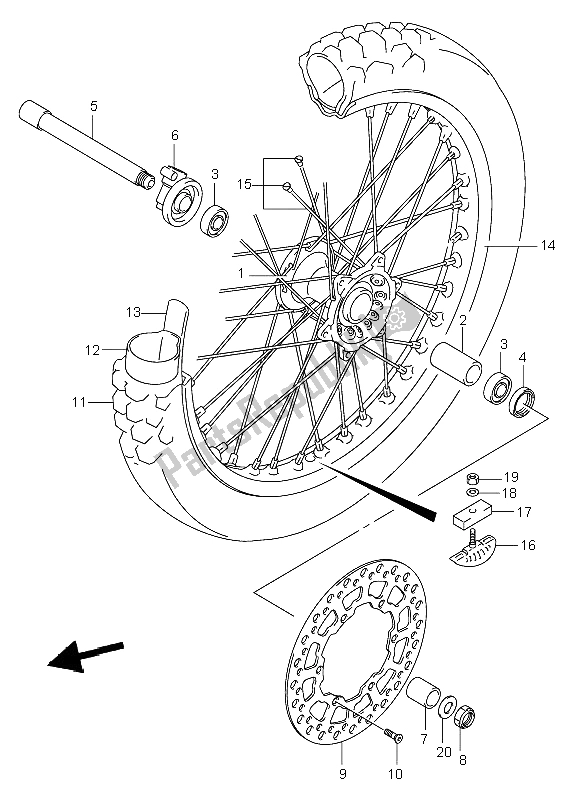 All parts for the Front Wheel of the Suzuki DR Z 400E 2004