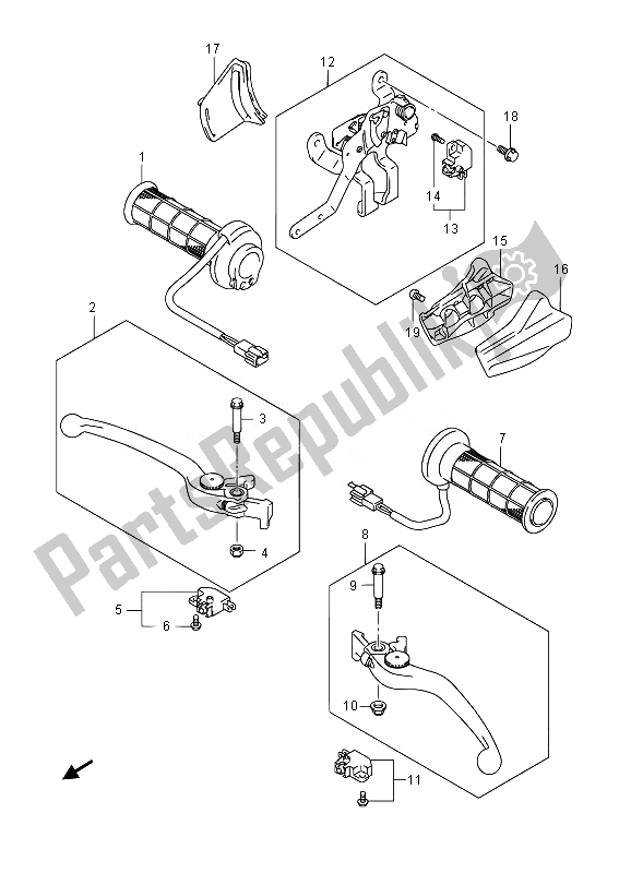 All parts for the Handle Lever (an650z E02) of the Suzuki AN 650Z Burgman Executive 2014