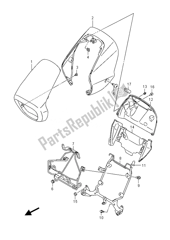 All parts for the Headlamp Cover (vzr1800 E02) of the Suzuki VZR 1800 M Intruder 2014