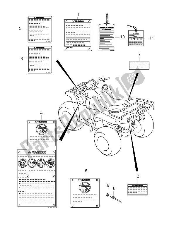 All parts for the Label of the Suzuki LT A 450 XZ Kingquad 4X4 2010