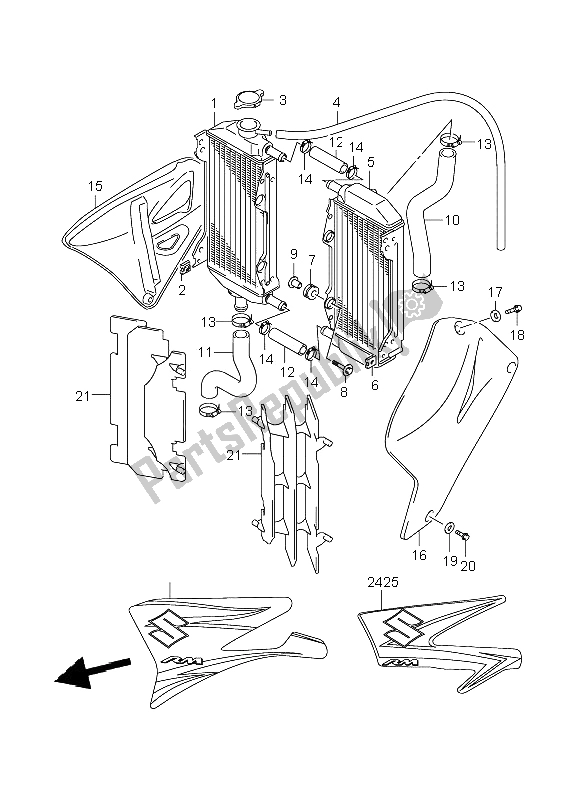 Alle onderdelen voor de Radiator van de Suzuki RM 250 2008