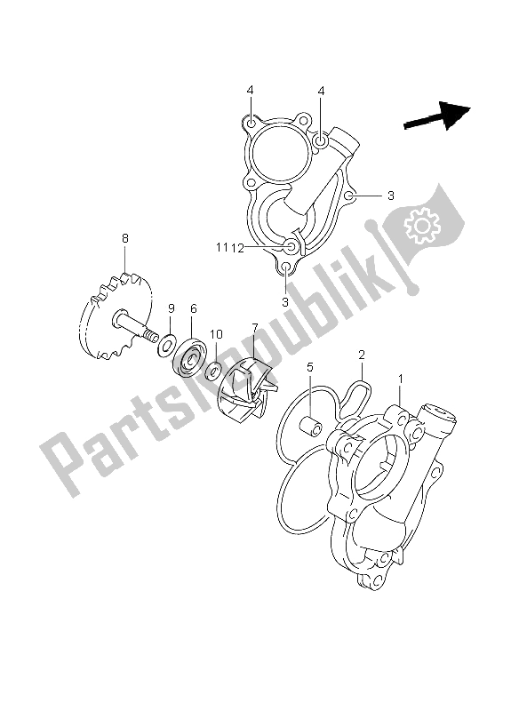 All parts for the Water Pump of the Suzuki RM Z 250 2009