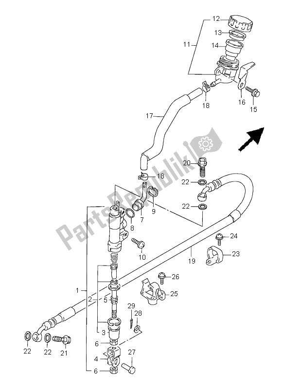 All parts for the Rear Master Cylinder of the Suzuki DR 350 SE 1998