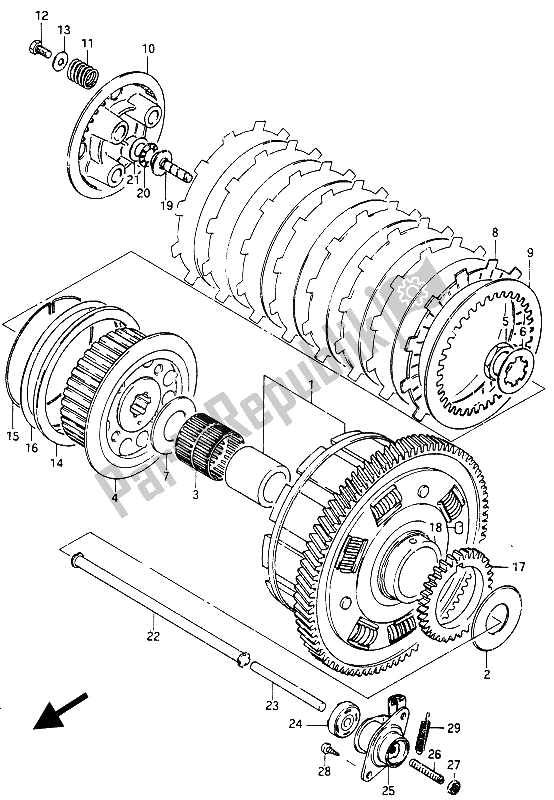 All parts for the Clutch of the Suzuki GSX 750 Esefe 1985