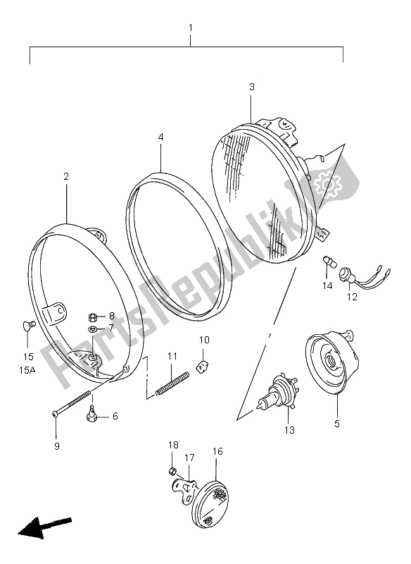 All parts for the Headlamp of the Suzuki GSF 600N Bandit 1996