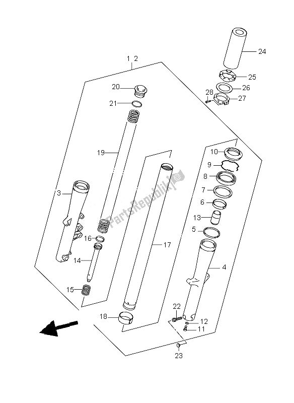 All parts for the Front Damper of the Suzuki C 800 VL Intruder 2010