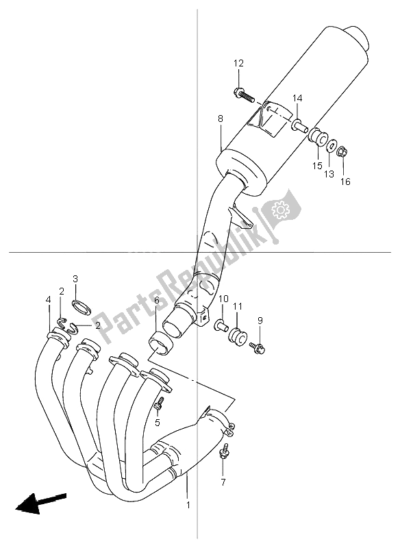 All parts for the Muffler of the Suzuki GSX 1200 Inazuma 2000