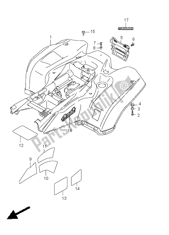 Todas las partes para Guardabarros Trasero (lt-a500xpz P33) de Suzuki LT A 500 XPZ Kingquad AXI 4X4 2011