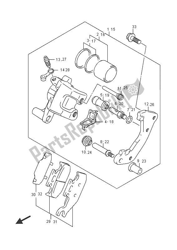 All parts for the Front Caliper of the Suzuki LT A 750 XZ Kingquad AXI 4X4 2016