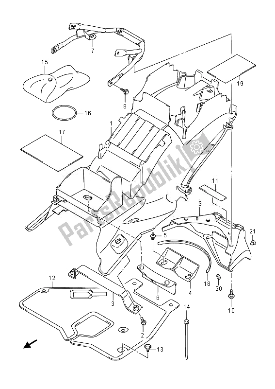 All parts for the Rear Fender (gsx1300rauf E19) of the Suzuki GSX 1300 RA Hayabusa 2014