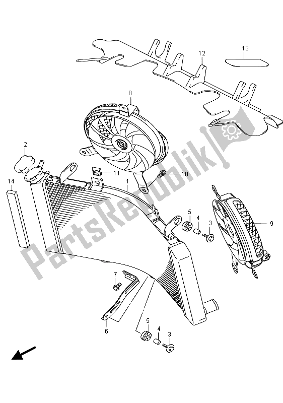 All parts for the Radiator of the Suzuki GSX 1300 RA Hayabusa 2015