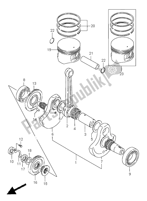 Tutte le parti per il Albero A Gomiti del Suzuki LS 650 Savage 2001