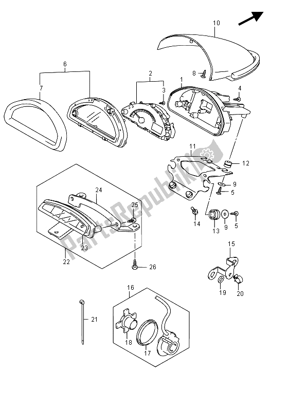 All parts for the Speedometer (vz800ue E19) of the Suzuki VZ 800 Intruder 2015