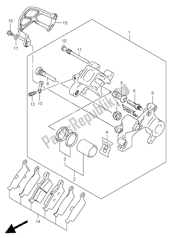 All parts for the Rear Caliper of the Suzuki RM 250 2001