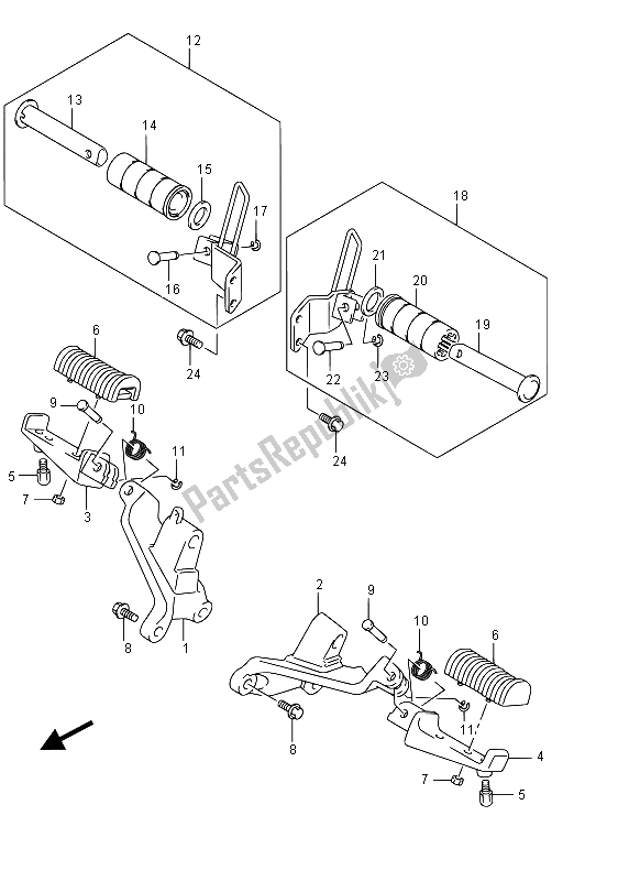 All parts for the Footrest of the Suzuki VZ 800 Intruder 2015