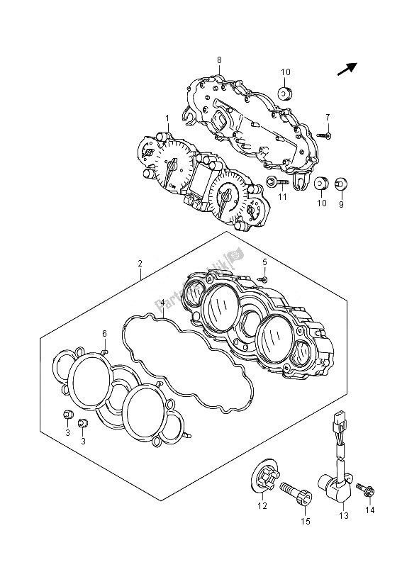 All parts for the Speedometer (gsx1300rauf E19) of the Suzuki GSX 1300 RA Hayabusa 2014