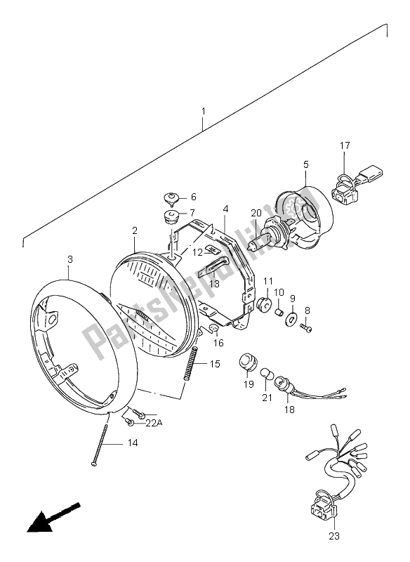 All parts for the Headlamp (e4-e17-e22-e34-e37-p37) of the Suzuki VS 1400 Intruder 2002