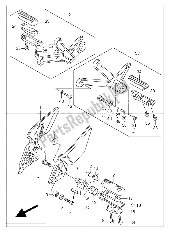 All parts for the Footrest of the Suzuki GSF 1200 NS Bandit 2002