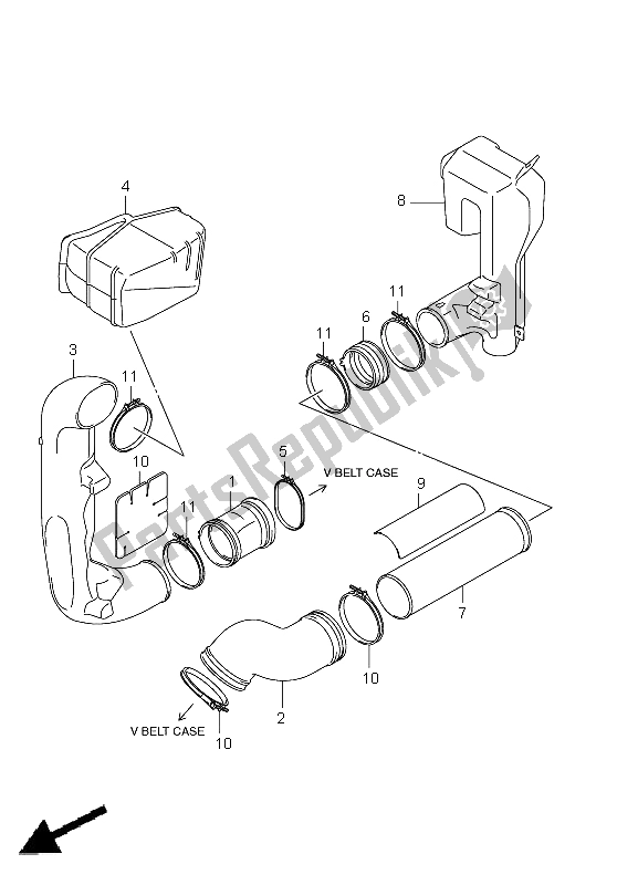 All parts for the Cooling Duct of the Suzuki LT A 750 XPZ Kingquad AXI 4X4 2011