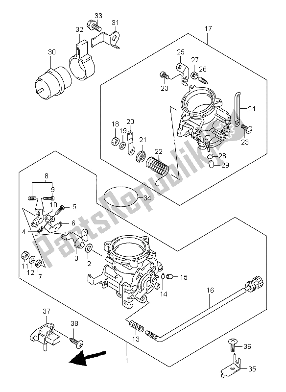 All parts for the Throttle Body of the Suzuki TL 1000R 2001