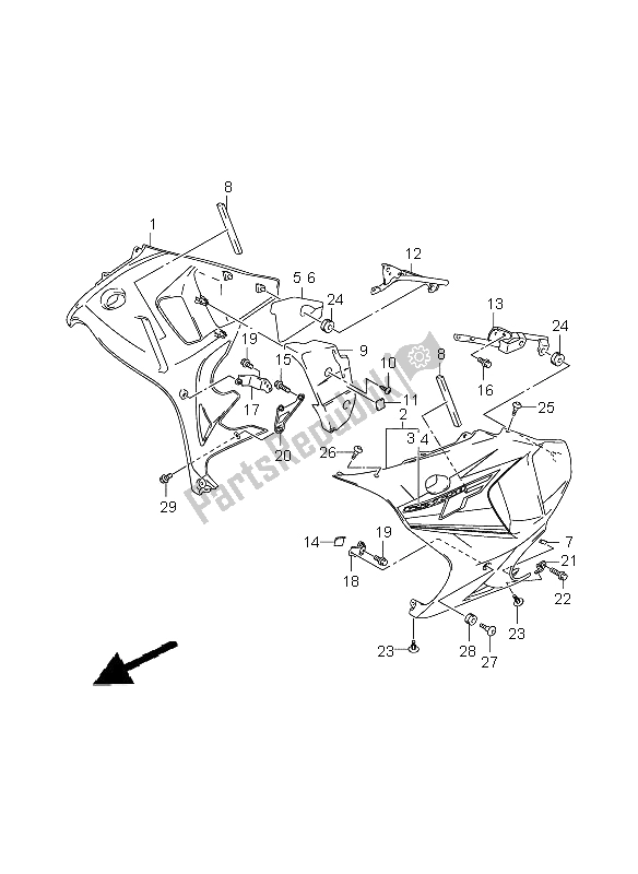 All parts for the Under Cowling of the Suzuki GSX 650 FA 2009