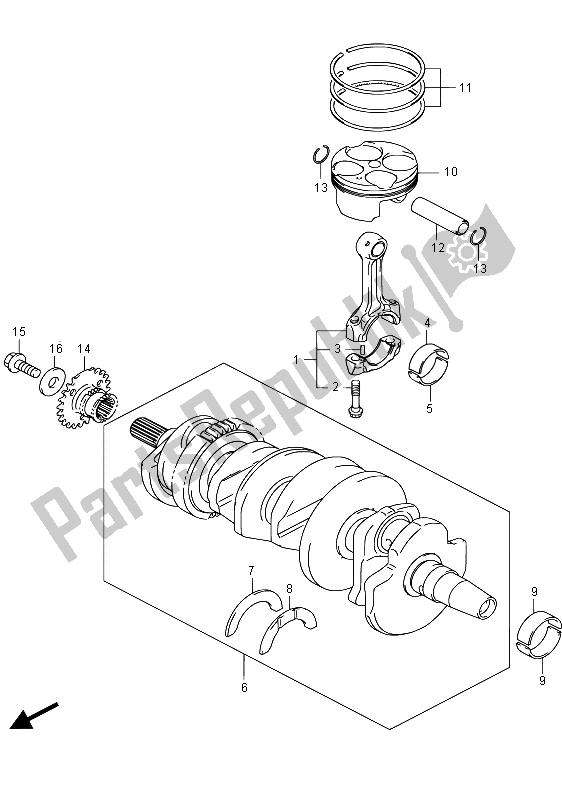 All parts for the Crankshaft of the Suzuki GSX R 750 2015