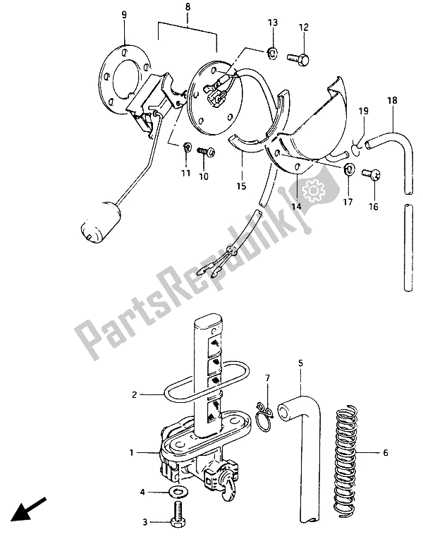 All parts for the Fuel Cock of the Suzuki GSX 750 Esefe 1985