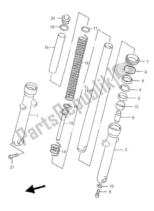 All parts for the Front Fork Damper of the Suzuki GZ 125 Marauder 1998