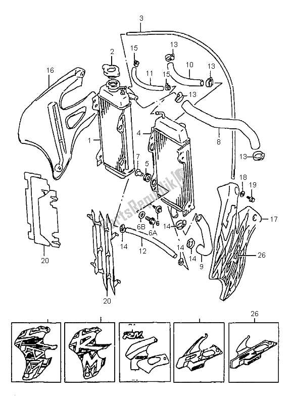 Tutte le parti per il Termosifone del Suzuki RM 250 2000